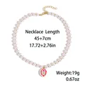 Élégant collier de perles baroques avec pendentif fleur rose et chaîne en or fin - Collier de Perles avec Pendentif Oval Peint de Fleurs (N2607-13)