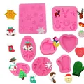 Professional pink Christmas silicone molds set featuring snowflake Santa and reindeer motifs - Christmas Theme Mold 8-Piece Set (zh261-A) / Pink