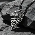 Vintage 3D wolf head pendant necklace for men made of durable titanium steel on rock background - Wolf Head Pendant (With 60cm Chain)