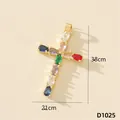 Colorful zircon cross pendant in gold finish, dimensions 3.8cm by 2.1cm - Cross (D1025)