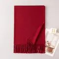 Elegant dark red wool blend scarf with classic fringe detail for winter warmth - Burgundy