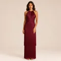 Elegant burgundy tiered fringe halter maxi dress for socialite party and stage performance - Burgundy