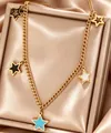 Gold plated titanium steel star necklace with multi-colored enamel charms in jewelry box. - Colorful Star Style (N-35G)