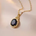 Elegante collana placcata in oro con ciondolo a aureola in zircone blu ovale da donna - Collana a Goccia d'Acqua Blu Dorato (X2366) / Oro Blu