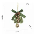 Decorazione natalizia con fiocco di velluto verde, pigne e campana dorata 15x12cm - Pendaglio a doppia campana dorata n. 19 con nastro verde