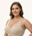 Detail of beige plus size seamless wireless bra for women with a v-neckline - 115F / Tops / Khaki