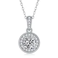 Elegant S925 sterling silver round brilliant cut halo Moissanite pendant necklace for women - 1 Carat Moissanite (P13521)
