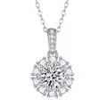 Elegant S925 silver necklace with a circular halo D color moissanite pendant for women. - 1 Carat Moissanite (With GRA Certificate) (P13529)