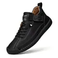 Black men's mid-top Martin boots with white contrast stitching and durable rubber sole - 35 / Mid-Top Martin Boots (9888) / Black