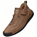Men's brown mid-top Martin boots with velcro strap and durable rubber sole - 35 / Mid-Top Martin Boots (9888) / Khaki
