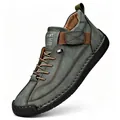 Green suede men's mid-top outdoor casual shoes featuring a hand-stitched sole and brown laces - 35 / Mid-Top Martin Boots (9888) / Army Green