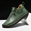Durable men's mid-top dark green casual Martin boots featuring contrast stitching. - 38 / Mid-Top Martin Boots (9888) / Green
