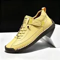 Yellow men's mid-top martin boots with hand-stitched details for outdoor casual wear - 38 / Mid-Top Martin Boots (9888) / Yellow