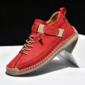 Stylish men's red mid-top casual Martin boots with hand-stitched details and rubber sole - 38 / Mid-Top Martin Boots (9888) / Burgundy