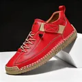 Men's stylish red leather Martin boots with decorative stitching for outdoor casual wear - 38 / Mid-Top Martin Boots (9888) / Red