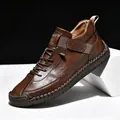 Durable brown leather mid-top Martin boots with artisanal hand-stitched sole detail - 38 / Mid-Top Martin Boots (9888) / Coffee