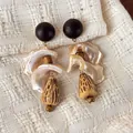 Handcrafted vintage ethnic style drop earrings featuring wooden beads and natural shell slices - Double Layer Conch Teardrop (28499F)