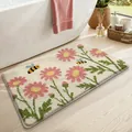Tappetino da bagno floreale soffice con margherite rosa e api per un tocco naturale - Margherita primaverile e ape - Rosa