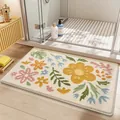 Tappeto bagno floreale antiscivolo assorbente texture floccata crema - Fiori selvatici di prato