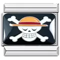 Italian modular charm bracelet stainless steel link with One Piece Jolly Roger skull - Anime Straw Hat Skull Style (2550)