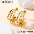 Elegant gold-plated titanium steel triple hoop geometric earrings, size 25x16mm SKU variant - Triple Layer Geometric Hoop Earrings (XE93621G-1043) / Gold