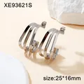 Minimalist silver triple-layer geometric titanium steel hoop earrings, size 25x16mm - Triple Layer Geometric Hoop Earrings (XE93621S-1043) / Silver