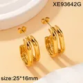 Premium gold plated titanium steel geometric rectangular hoop earrings size 25x16mm - Double Layer Geometric Hoop Earrings (XE93642G-1043) / Gold