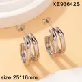Silver-colored geometric titanium steel double hoop earrings, size 25x16mm - Double Layer Geometric Hoop Earrings (XE93642S-1043) / Silver