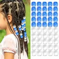 Detail view of 50 blue and clear large-hole hair beads for DIY African braid hairstyles - 50 Pieces/Pack / Blue Transparent
