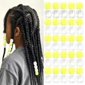 Detailed view of yellow and clear hair beads on braids and loose beads set for DIY styles. - 50 Pieces/Pack / Yellow and White