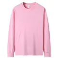 Schweres rosa Baumwoll-T-Shirt mit Rundhalsausschnitt und langen Ärmeln für Damen und Herren. - 3XL / Oberteile / Rippbündchen Rosa