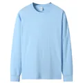 Lockeres, schweres Langarm-T-Shirt aus reiner Baumwolle mit Rundhalsausschnitt in Hellblau - 3XL / Oberteile / Rippbündchen Himmelblau