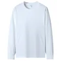 Schweres 230g Langarm-T-Shirt aus reiner Baumwolle in klassischem Weiß mit Rundhals - 3XL / Oberteile / Rippbündchen Weiß