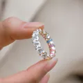 S925 silver rainbow moissanite eternity ring with multi-colored gemstones for women - US 7 / Double-sided Inlaid Band Style (RG020807) / Front 5x5mm + Back 1.2x1.2mm / Multicolor