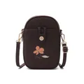 Detailansicht der dunkelbraunen Mini-Handytasche mit Blumendesign - Bestickter Blumenstil (L6-242) / Kaffeebraun