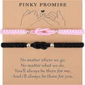 Close-up of pink and black braided pinky promise bracelets on a kraft gift card. - Concentric Knot / Set of 2 / Black + Pink