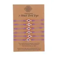 Handmade purple wax rope 7-knot evil eye bracelets set on brown cardboard display - Evil Eye (7 Knot) / 6 Pieces Set / Purple