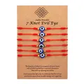 Set of 6 red 7-knot evil eye braided bracelets on kraft display card - Evil Eye (7 Knot) / 6 Pieces Set / Red