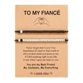 Handmade beaded bracelet set with sentimental message card for fiancé, black and white - Bead Password Style 6 (To My Groom) / Set of 2 / Black and White