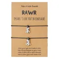 Adjustable black wax thread dinosaur charm wish bracelet set on a decorative gift card - Little Dinosaur(ZJ13928) / Set of 2