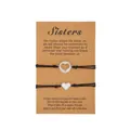 Handmade adjustable black wax cord heart bracelet set presented on a 'Sisters' gift wish card - Heart (ZJ3849) / Set of 2