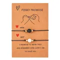 Handmade pinky promise adjustable braided bracelet set with black and white beads on card - One Size / Black and White Mineral Beads (ZJ7574) / Set of 2 / Black