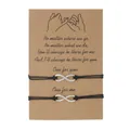 Pair of adjustable black wax rope infinity bracelets on a kraft gift message card - One Size / Infinity Symbol (ZJ11578) / Set of 2 / Black