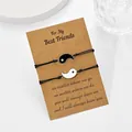 Set of two adjustable black and white Yin Yang cord bracelets on a friendship gift card - One Size / Tai Chi Yin Yang (ZJ7125) / Set of 2 / Black