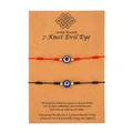 Handmade 7 knot evil eye adjustable bracelet set with red and black wax thread cords - One Size / Evil Eye (ZJ4792) / Set of 2 / Black Red