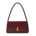 Élégant sac sous le bras bordeaux rétro avec rabat en daim et fermoir métallique doré - Style de raccordement en cuir mat / Bordeaux
