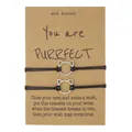 Hand-woven black wax cord bracelet set with cat ear hollow charms on wish card - Cat Ears Style (ZJ11895) / Set of 2 / Black