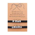 Adjustable his and hers black braided cord bracelet set with heart beads on gift card. - His and Hers Heart Style (ZJ9376) / Set of 2 / Black