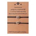 Stainless steel paw charm woven rope friendship bracelets with memorial card - Cat Paw Style / Set of 2 / Black + Silver