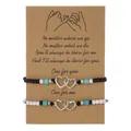 2pcs heart wax rope woven bracelet set with sentimental message card for women - Hollow Heart and Turquoise (ZJ11789) / Set of 2